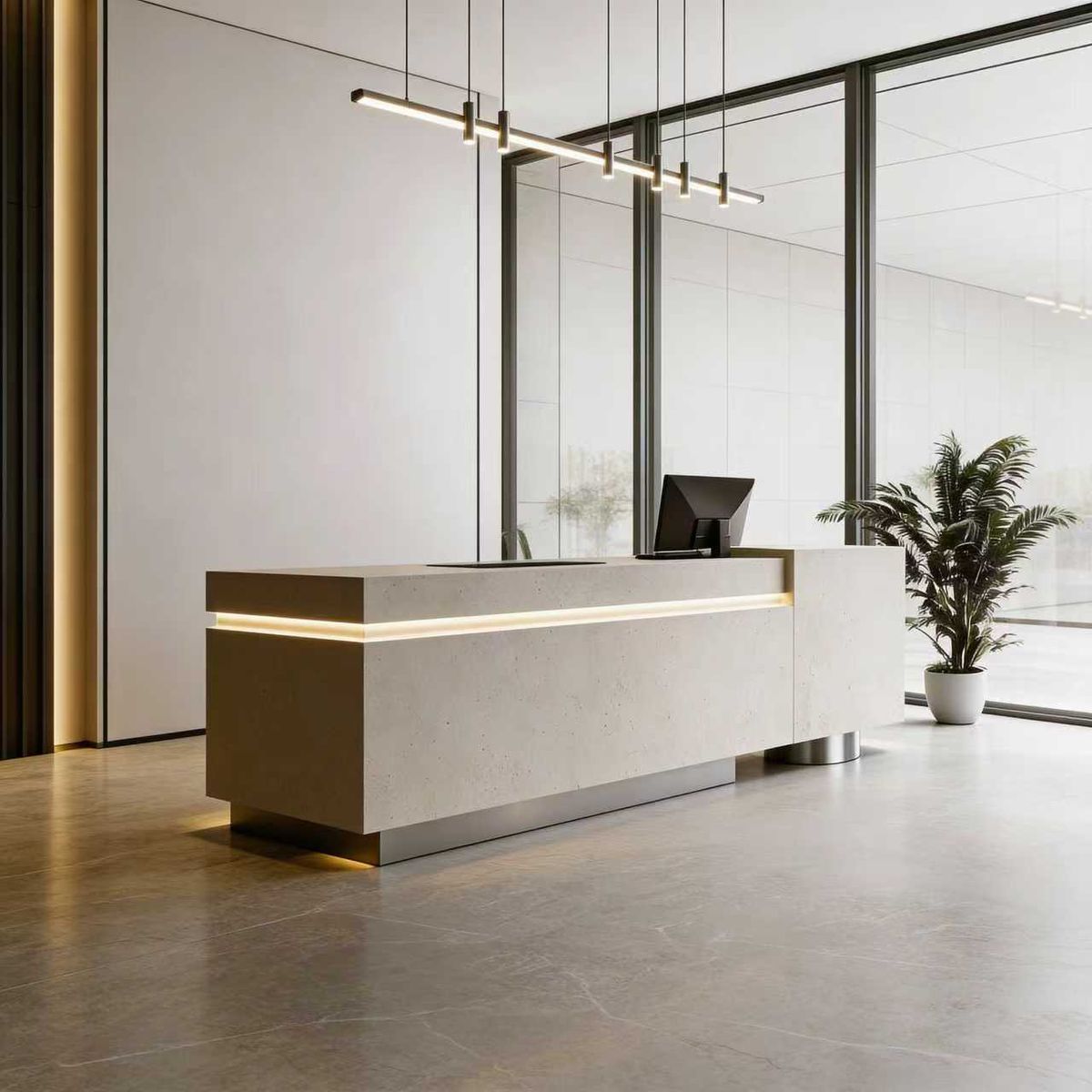 Modern Office Entrance featuring Solid Surface Curved Reception Counter #12
